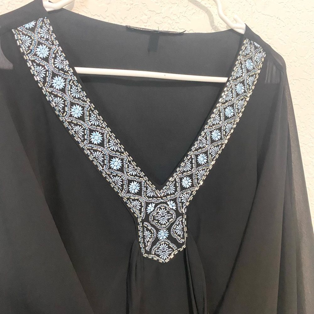White House Black Market Embellished-Trim Kimono Blouse Boho  Medium - Picture 5 of 9